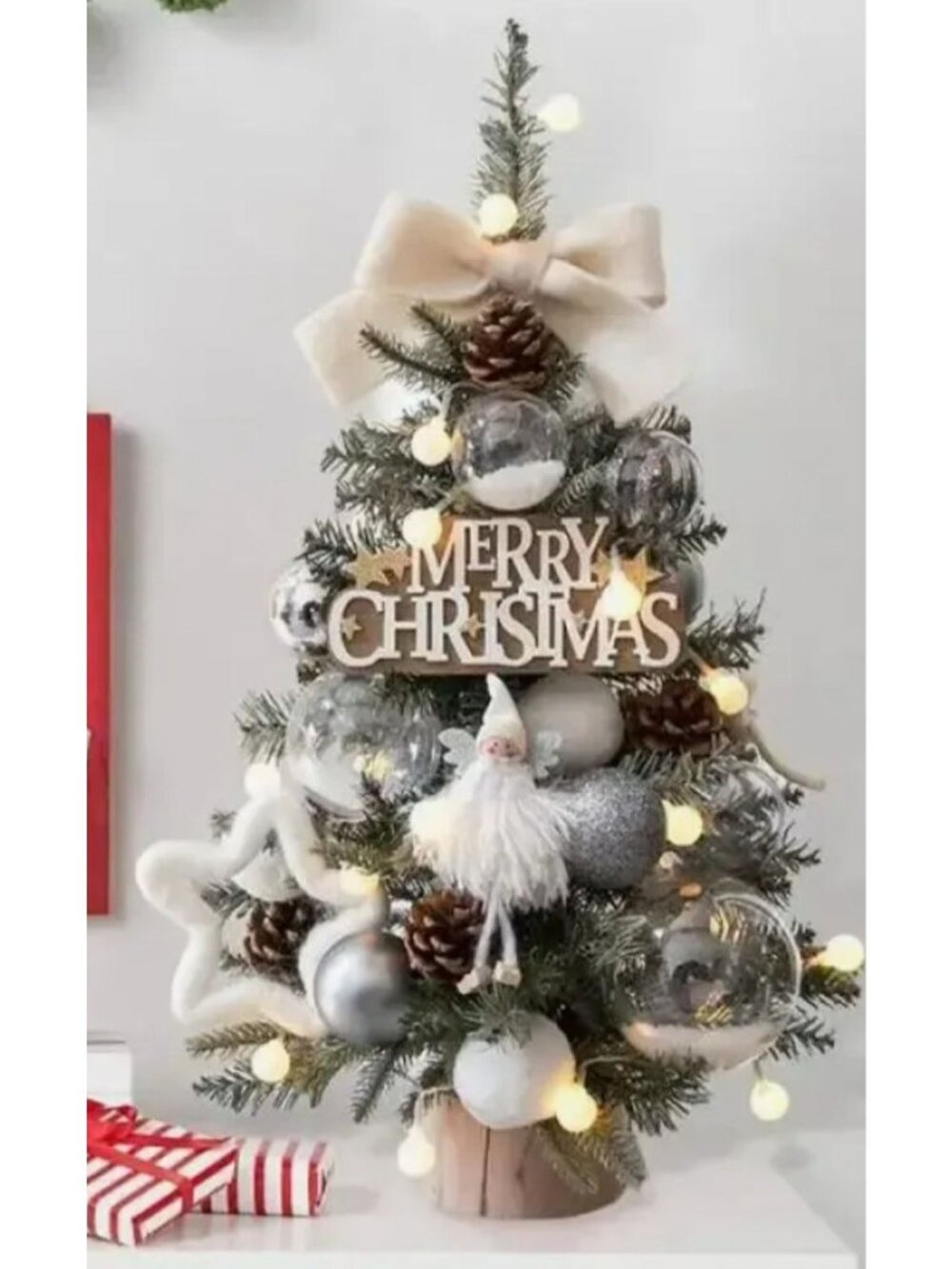 Mini Artificial Christmas Tree 18x12 in LED Lights Ornaments Tabletop Festive